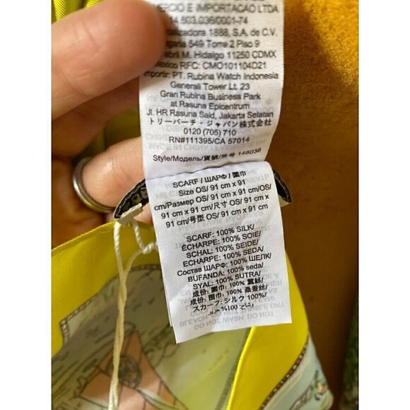 tory burch souvenir silk square scarf acid lemon 36"x36" yellow blue beach ocean - Picture 5 of 13